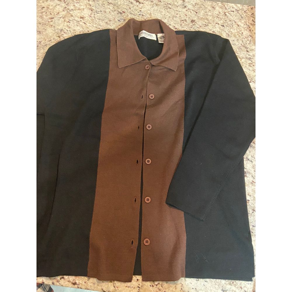 Urban Wool Merino Collection, Black/Brown Cardigan Size XL